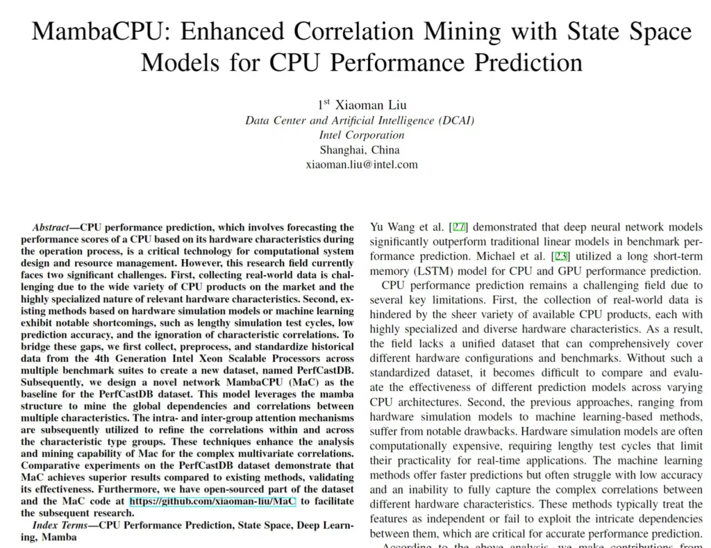 MambaCPU: Enhanced Correlation Mining with State Space Models for CPU Performance Prediction